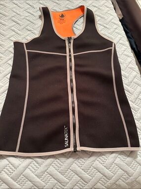SaunaTek Black & Orange Neoprene Zip-Up Workout Vest